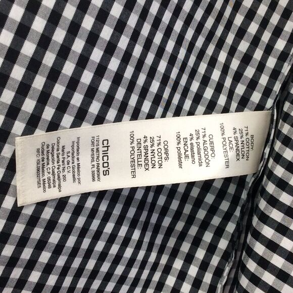 Chico's Tunic Women's Size 0 (XS/4) Black Gingham 3/4 Bell Sleeve Lace Applique - Picture 4 of 12